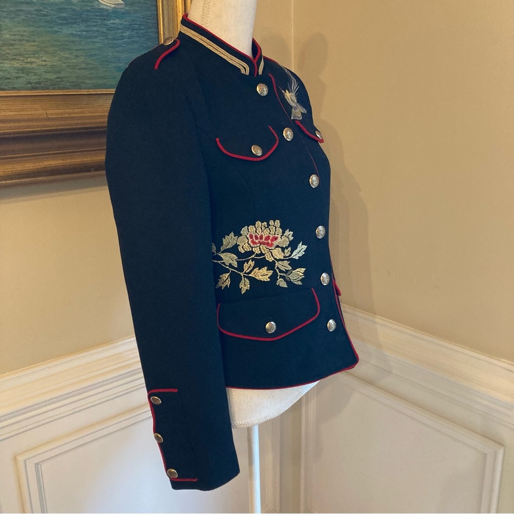 ZARA Black Embroidered Floral Bird Asian Print Military Jacket - Picture 13 of 16